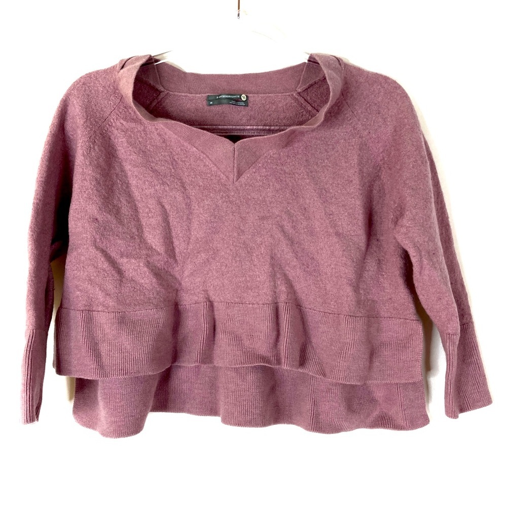 Anthropologie | Merino Wool Lilac Pink Cropped Sweater XS